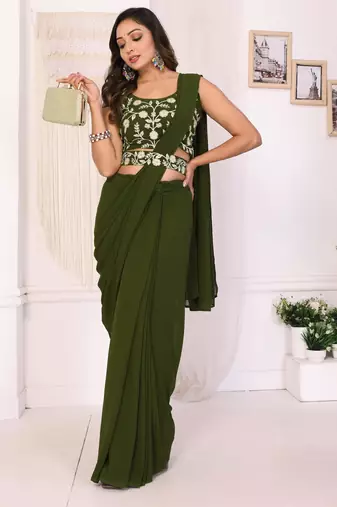ready to wear mehendi georgette saree & belt