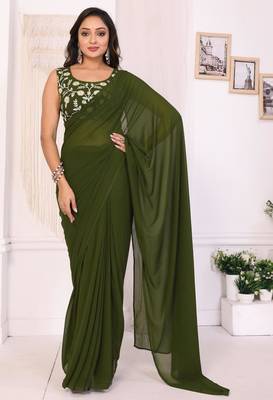 ready to wear mehendi georgette saree & belt 3