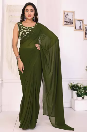 ready to wear mehendi georgette saree & belt