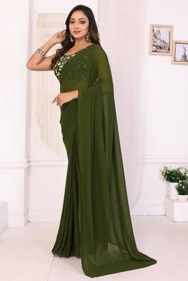 ready to wear mehendi georgette saree & belt 4