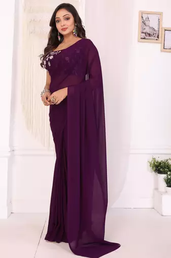 ready made wine georgette saree & belt