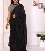ready to wear latest designer georgette ruffle style saree with georgette embroidery blouse piece