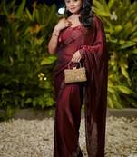 Maroon silk blend cutdana handwork saree with blouse