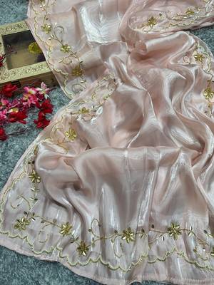 Pink jimmy choo with pearl katadana handwork saree with blouse 4