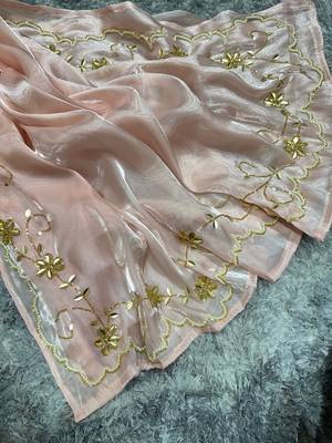 Pink jimmy choo with pearl katadana handwork saree with blouse 5