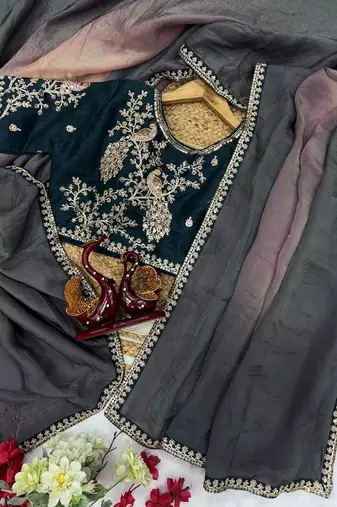 Black silk blend sequin coding work saree with fully stitched blouse