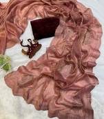 Rust chiffon silk swarovski diamond work saree with blouse