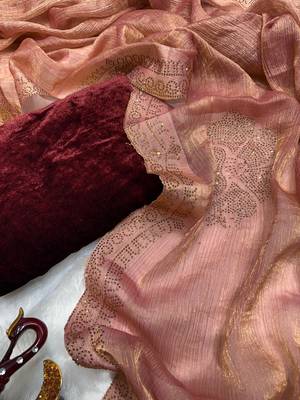 Rust chiffon silk swarovski diamond work saree with blouse 3