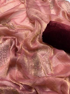 Rust chiffon silk swarovski diamond work saree with blouse 4