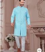 Full ckicken kari computer embroidery indowestern sherwani set with fancy botton