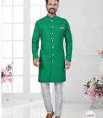Full ckicken kari computer embroidery indowestern sherwani set with fancy botton