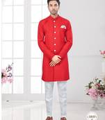 Full ckicken kari computer embroidery indowestern sherwani set with fancy botton