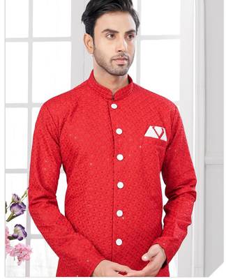 Full ckicken kari computer embroidery indowestern sherwani set with fancy botton 2