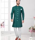 Full ckicken kari computer embroidery indowestern sherwani set with fancy botton