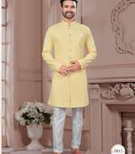 Full ckicken kari computer embroidery indowestern sherwani set with fancy botton