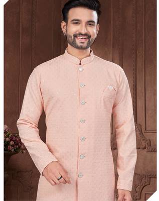 Full ckicken kari computer embroidery indowestern sherwani set with fancy botton 2