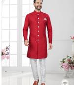 Full ckicken kari computer embroidery indowestern sherwani set with fancy botton