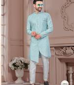 Full computer embroidered with silver thread indowestern sherwani set