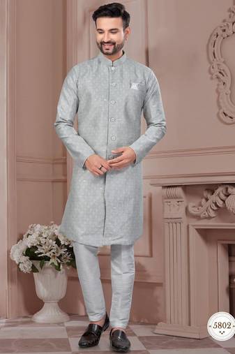 Havy jackard with seqence stone and thread zari work with fancy botton sherwani set