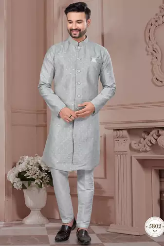 Havy jackard with seqence stone and thread zari work with fancy botton sherwani set