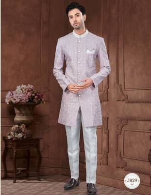 Full computer embroidery with silver thread indowestern sherwani set with thread, stone work & fancy botton 1