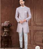 Full computer embroidery with silver thread indowestern sherwani set with thread, stone work & fancy botton