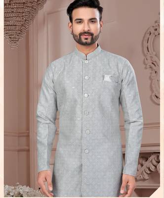 Havy jackard with seqence stone and thread zari work with fancy botton sherwani set 2