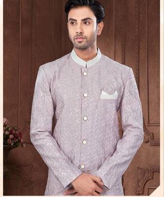 Full computer embroidery with silver thread indowestern sherwani set with thread, stone work & fancy botton 2