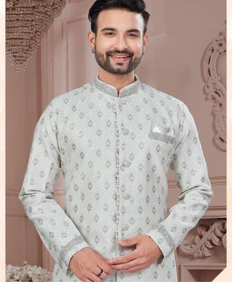 Havy jackard with seqence stone and thread zari work with fancy botton sherwani set 2