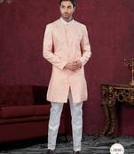 Full computer embroidery with silver thread indowestern sherwani set with thread, stone work & fancy botton