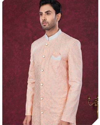 Full computer embroidery with silver thread indowestern sherwani set with thread, stone work & fancy botton 2