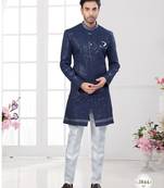 Full computer embroidery with silver thread indowestern sherwani set with thread, stone work & fancy botton