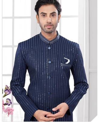 Full computer embroidery with silver thread indowestern sherwani set with thread, stone work & fancy botton 2