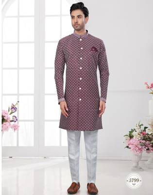 Full computer embroidery, indowestern sherwani set with star, thread, stonework & fancy botton 1