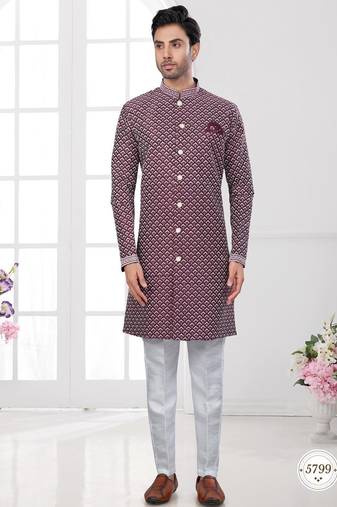 Full computer embroidery, indowestern sherwani set with star, thread, stonework & fancy botton