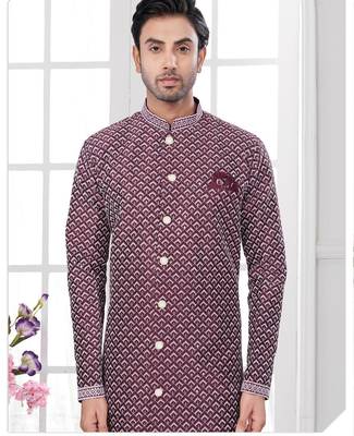 Full computer embroidery, indowestern sherwani set with star, thread, stonework & fancy botton 2