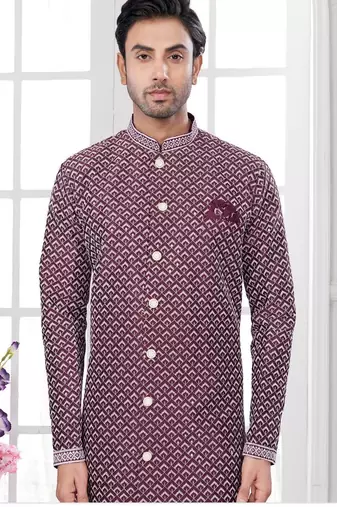 Full computer embroidery, indowestern sherwani set with star, thread, stonework & fancy botton