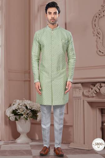 Full computer embroidery, indowestern sherwani set with star, thread, stonework & fancy botton