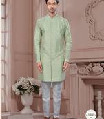 Full computer embroidery, indowestern sherwani set with star, thread, stonework & fancy botton
