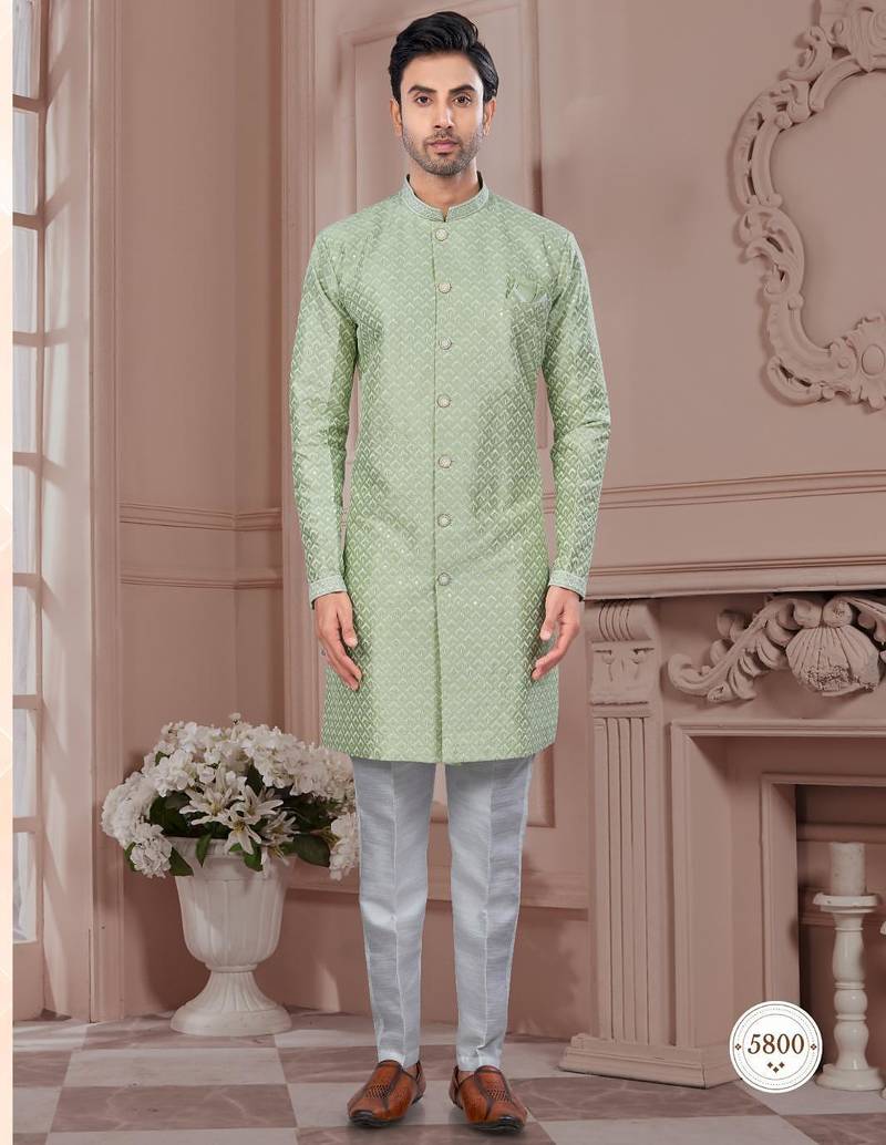 Full computer embroidery, indowestern sherwani set with star, thread, stonework & fancy botton