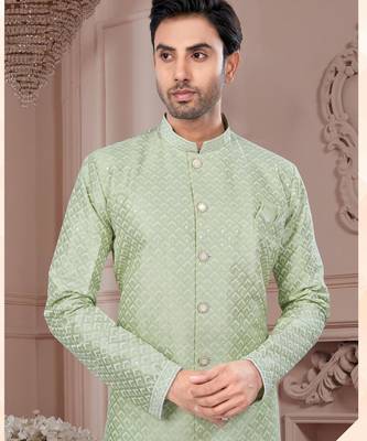 Full computer embroidery, indowestern sherwani set with star, thread, stonework & fancy botton 2