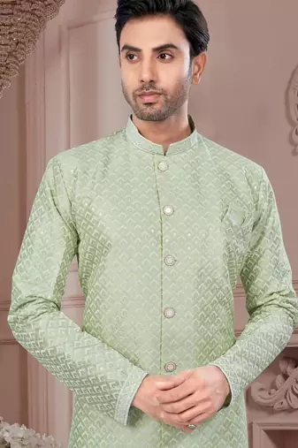 Full computer embroidery, indowestern sherwani set with star, thread, stonework & fancy botton