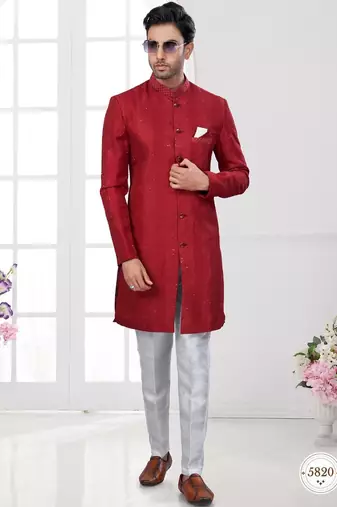 Full computer embroidery, indowestern sherwani set with thread, stone work & fancy botton