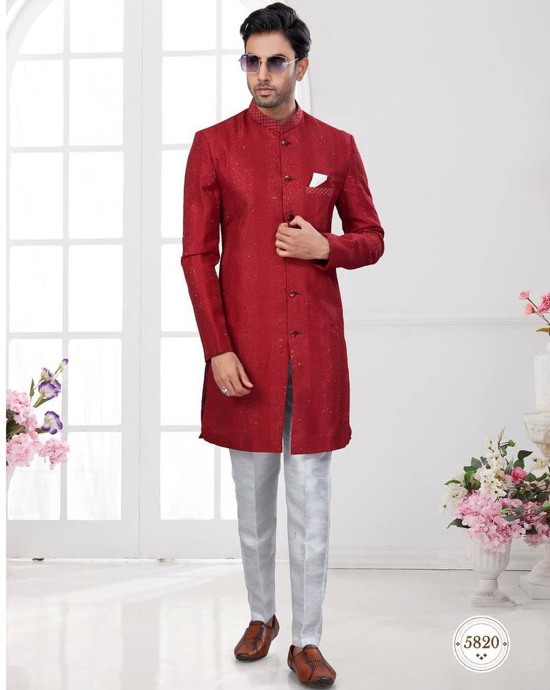 Full computer embroidery, indowestern sherwani set with thread, stone work & fancy botton