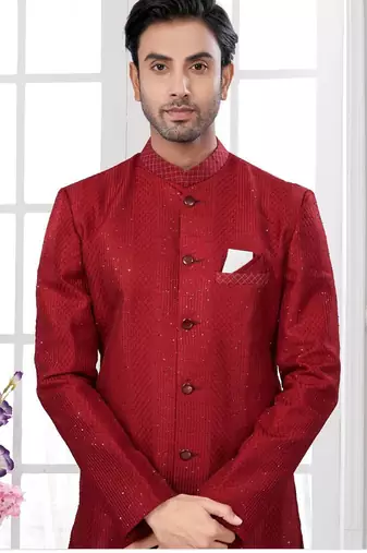 Full computer embroidery, indowestern sherwani set with thread, stone work & fancy botton
