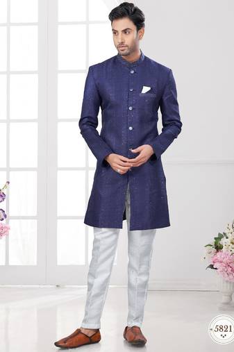 Full computer embroidery, indowestern sherwani set with thread, stone work & fancy botton
