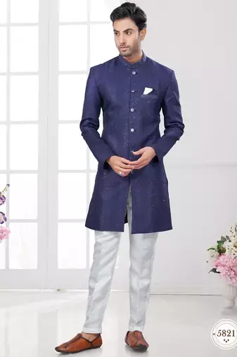 Full computer embroidery, indowestern sherwani set with thread, stone work & fancy botton