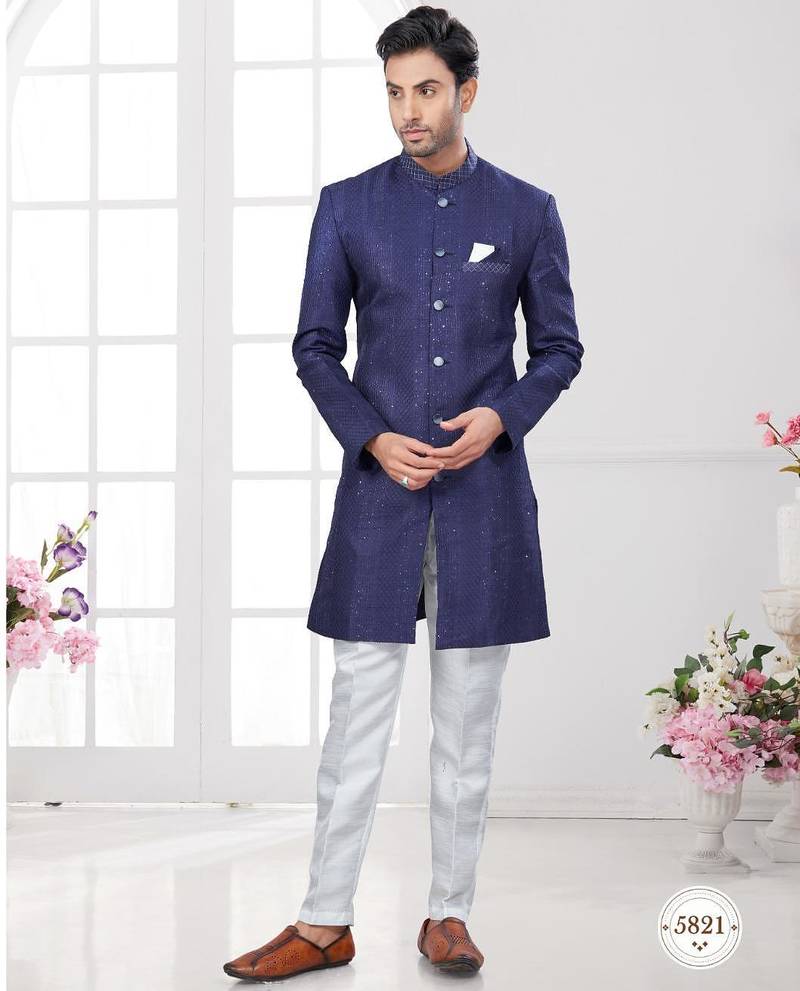 Full computer embroidery, indowestern sherwani set with thread, stone work & fancy botton