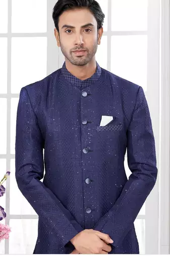 Full computer embroidery, indowestern sherwani set with thread, stone work & fancy botton