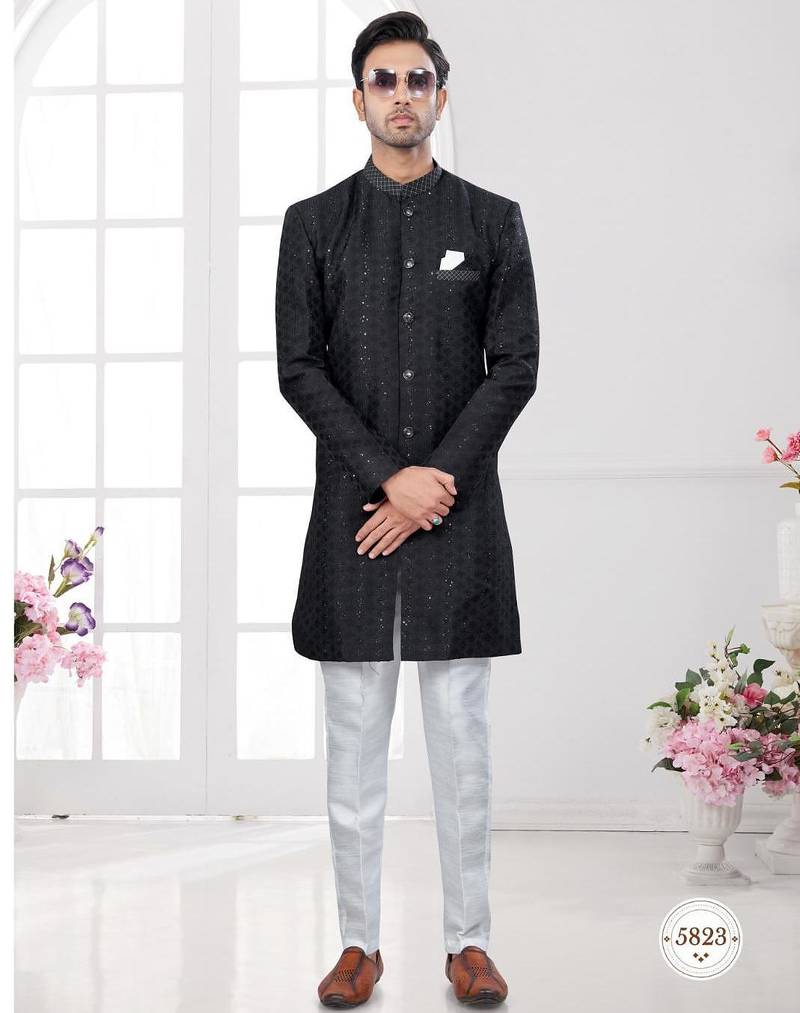 Full computer embroidery, indowestern sherwani set with thread, stone work & fancy botton